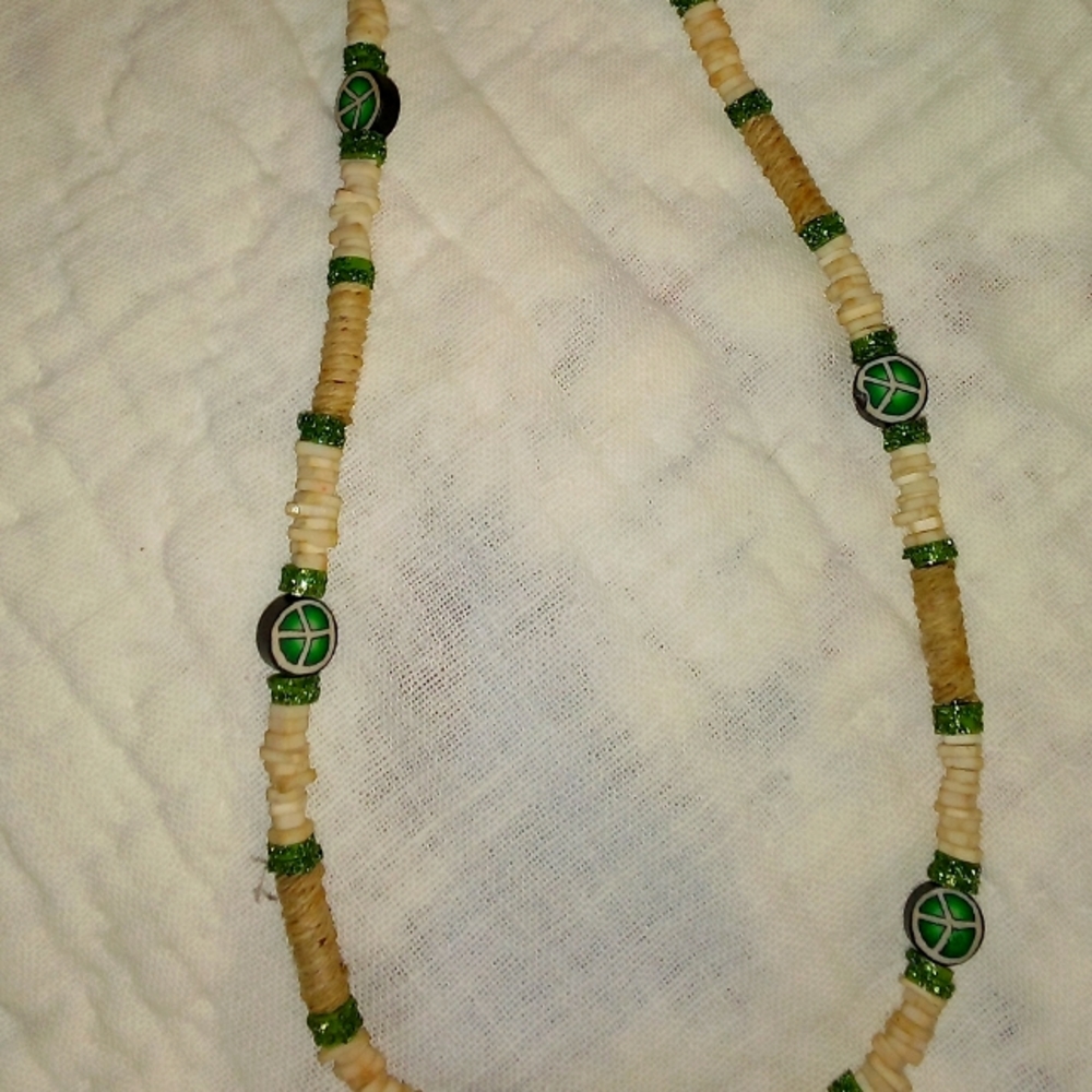 Unisex hemp and puka shell peace necklace